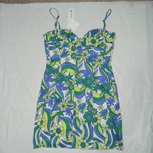 NWT Zara blue and yellow sweetheart dress